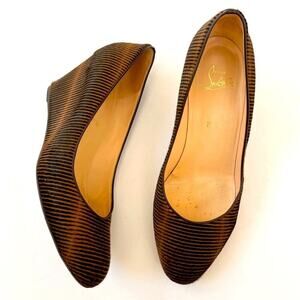 Christian Louboutin Brown Black Leather New Peanut 70mm opticline wedge pumps 42